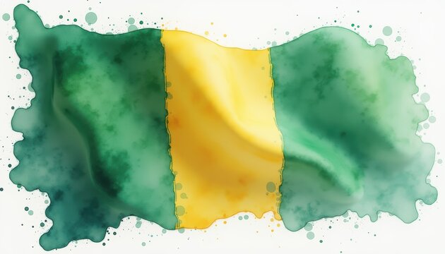 El Oro province in Ecuador flag banner in wavy motion. Watercolor style illustration. Paintbrush or spilled paint form on light background. Patriotism concept, coastal region of Ecuador