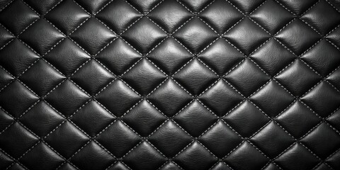 Obraz premium Diamond-stitched black leather texture a luxurious background image featuring a repeating pattern of meticulously crafted diamond shapes, showcasing the high-quality material and expert stitching.