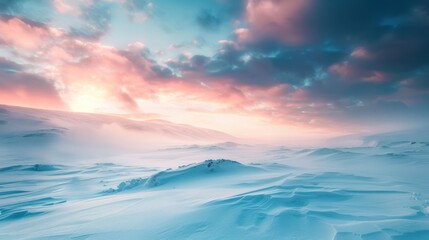 Fototapeta premium Dramatic beautiful overcast sky at evening winter landscape. AI generated image