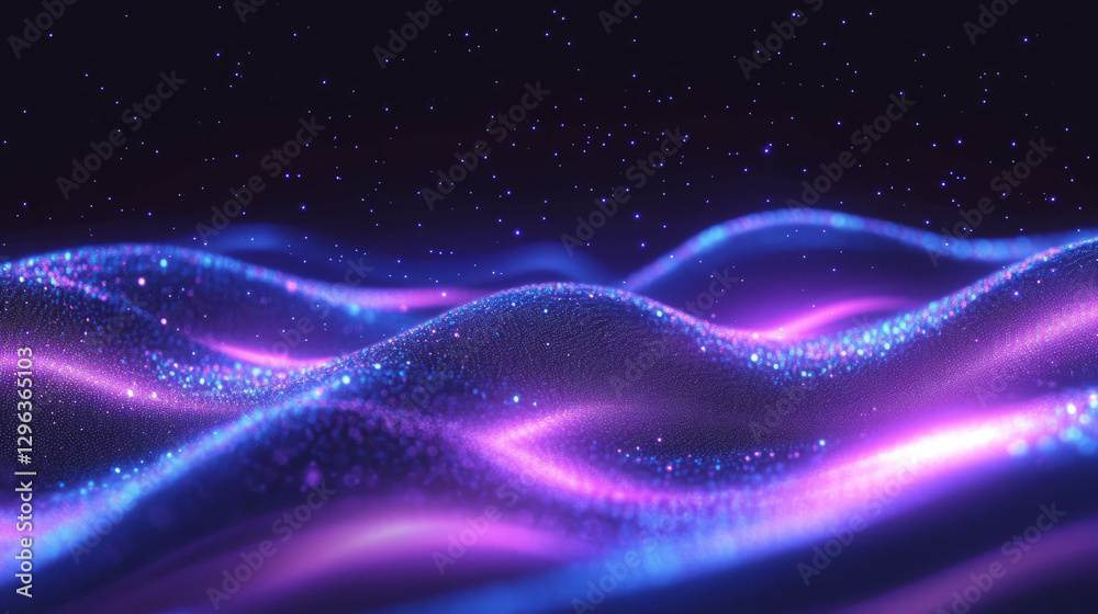 Poster vibrant energy waves with glowing particles in futuristic abstract background