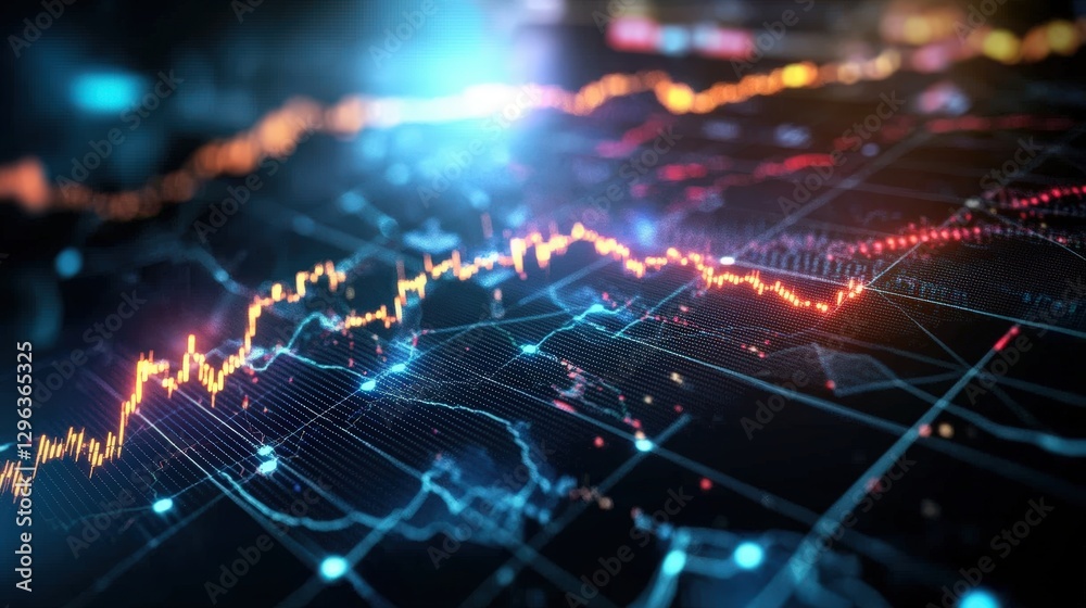 Poster blue and red chart on dark background with photo for data analysis and visualization