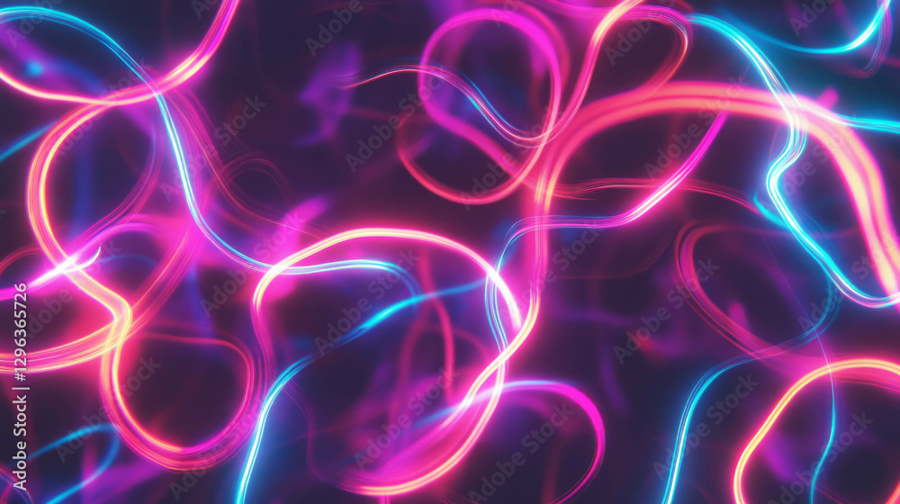 Poster Abstract glowing neon lines on dark background for modern design and technology concepts