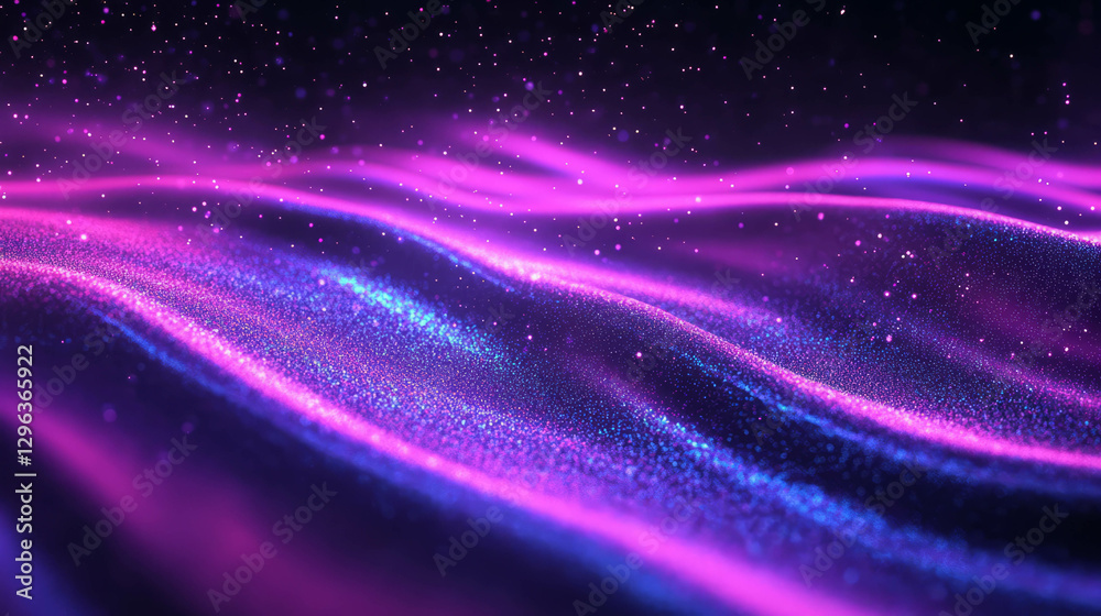 Poster vibrant abstract waves with glowing particles and sparkling light