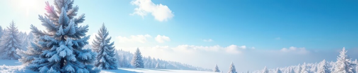 A frosted pine tree stands tall under a brilliantly clear winter sky , winter scene, scenic landscape