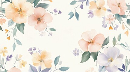Obraz premium Elegant Azulejos Spring Pattern With Blossoms and Vines in Soft Pastel Colors. Generative AI