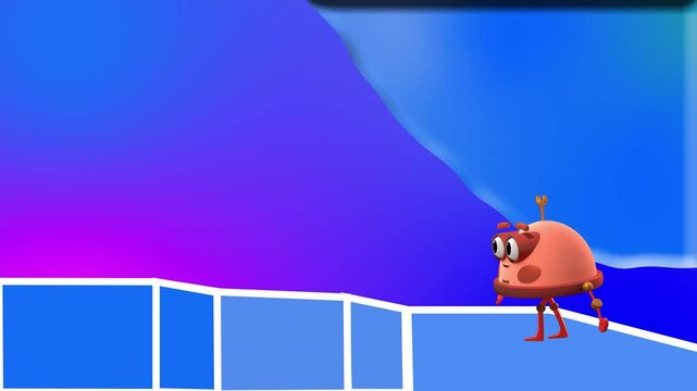 Cute animal character cartoon walking in the stage to present the business with background animation soft blue perfect for opening presentation, promo video, mand  joyfull,powerful and energetic