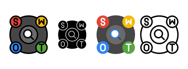 Set of SWOT Analysis Icon Line, Line Filled, Glyph, Flat Icons