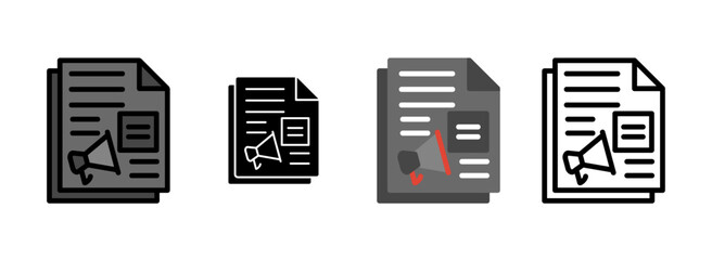 Set of Press Release Icon Line, Line Filled, Glyph, Flat Icons