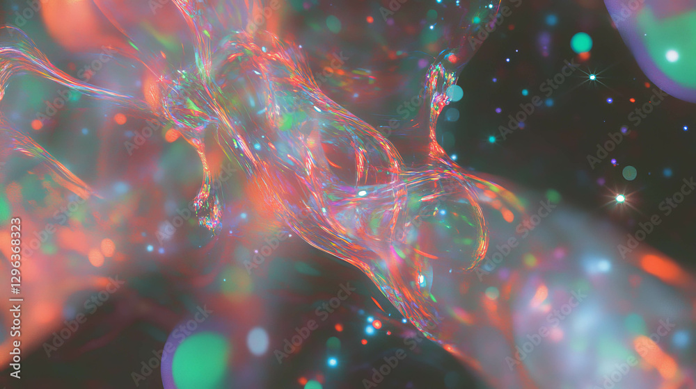 Poster futuristic holographic data streams with floating lights for digital design