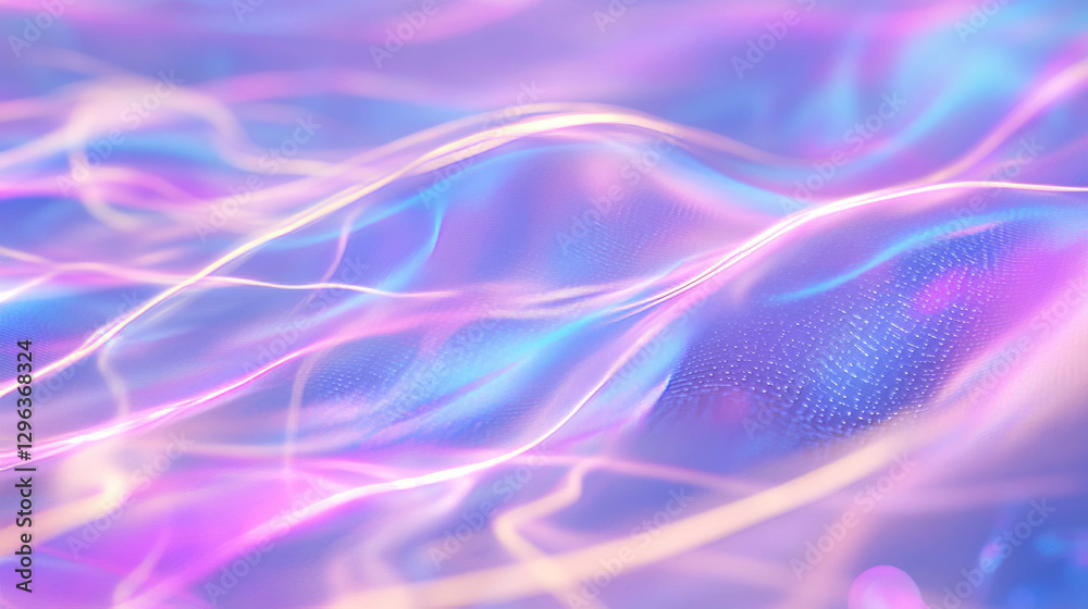 Poster futuristic holographic data stream with floating waves in abstract pastel colors