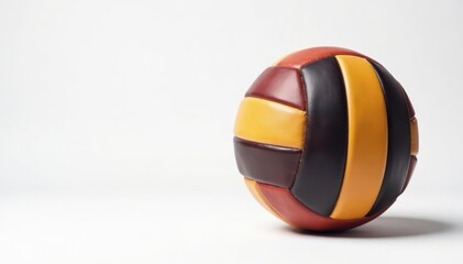 A leather volleyball, perfectly centered, against a pure white backdrop , sports equipment, leather