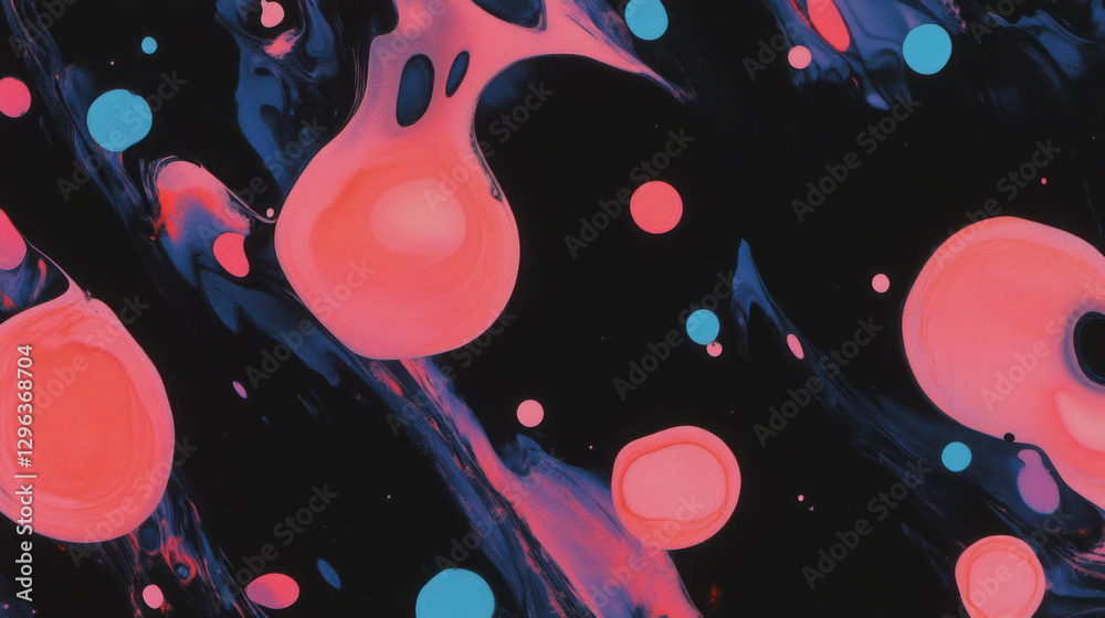 Poster abstract artistic ink blot background with vibrant dots for creative design