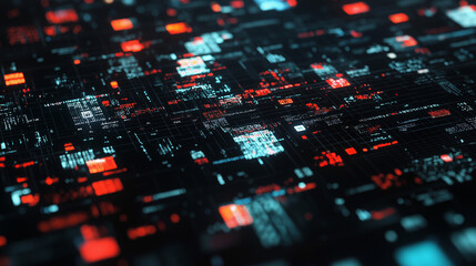 Abstract Futuristic Digital Data Stream Interface Red and Blue Glowing HUD