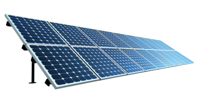 Solar panels converting sunlight into renewable energy on transparent background