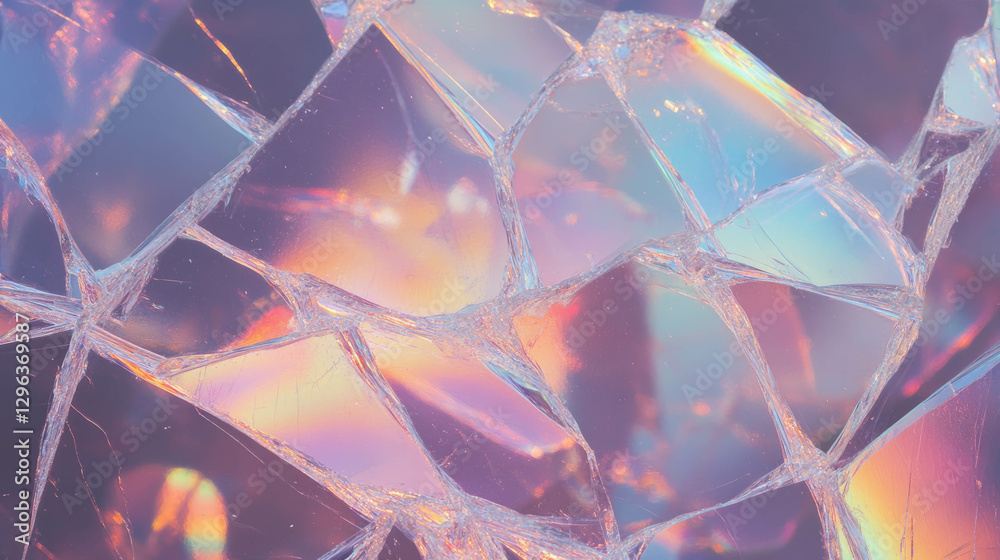 Aufkleber Iridescent broken glass background with intertwined patterns for creative design