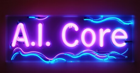 Neon sign i core glowing futuristic processing unit vibrant waves running it bright colorful realistic photo
