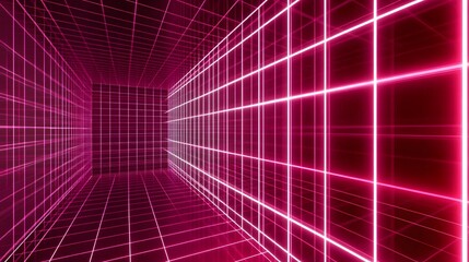 An illuminated grid structure comprised of pink glowing lines
