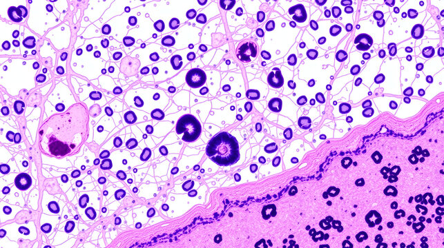 Photomicrograph showing histology of a perianal tumor sample + B20 with results of condyloma accuminata + pyogenic granuloma in the anatomical pathology laboratory