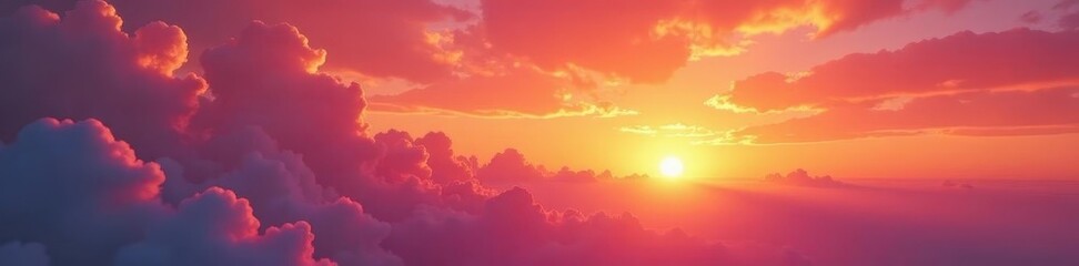 Fototapeta premium Fiery orange and pink clouds ablaze with the last sun's rays , sunlit, red