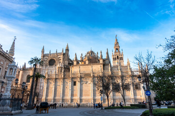 Fototapeta premium View of the south facade of the cathedral of Seville, a World Heritage Site since 1987. Andalusia, Spain.