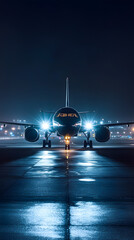 Fototapeta premium A commercial airplane on the runway at night 