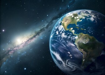 Obraz premium Earth in space, detailed view of continents, cosmic background, digital illustration, backdrop