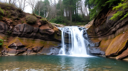 Naklejka premium the blue waters of the shirahige waterfall in cental hokkaido near biei