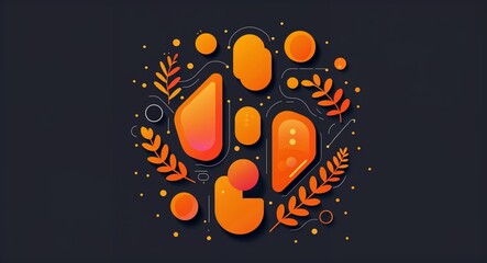 orange digital patterns abstract cartoon on plain dark black background illustration