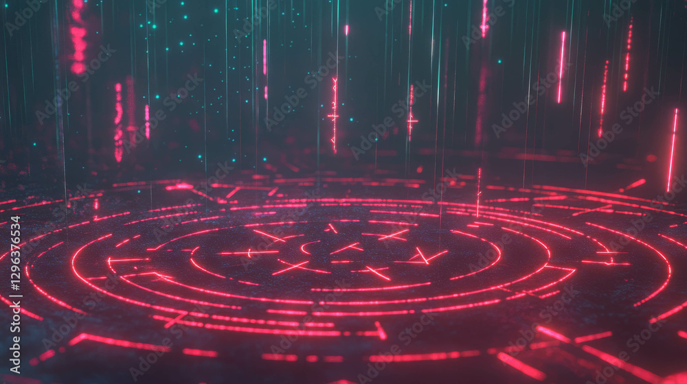 Poster enchanting magical runes with glowing lines for fantasy background design