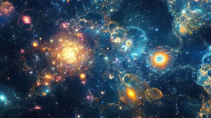 Fototapeta premium Cosmic Nebula Glowing Gas Clouds in Deep Space