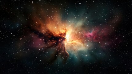 Obraz premium A vast galaxy with glowing nebula clouds and sparkling stars in deep space, set against a green backdrop