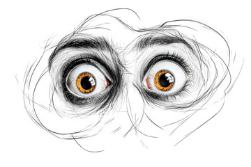 Obraz premium Surreal Expression of Wide Eyes Capturing Intrigue and Wonder Isolated on a white background