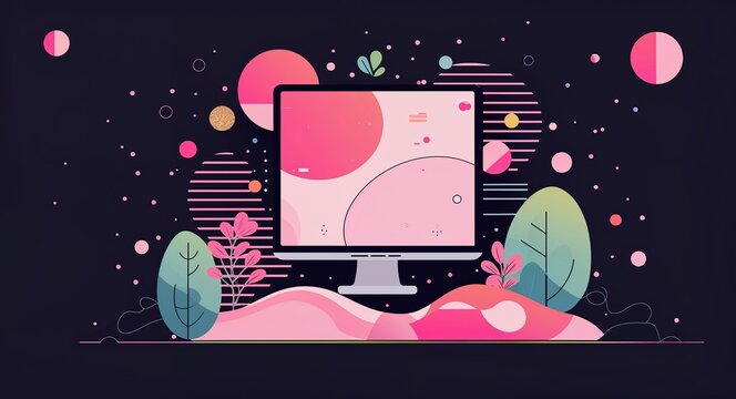 pink digital patterns abstract cartoon on plain dark black background illustration