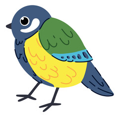 Cute bright bird. Vector illustration of a feathered bird in spring. Isolated on a white background. Cute cartoon picture for a postcard