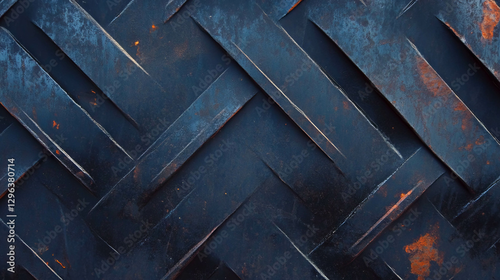 Poster industrial metal surface with welded chevron pattern and rust for design and decoration