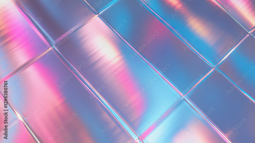 Aufkleber Vibrant metallic grid background with sharp lines and colorful reflections for abstract design