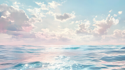 Obraz premium The ethereal and dreamy sea, adorned with pink clouds and golden sunlight 