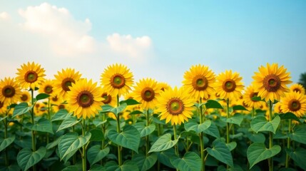 Vibrant Sunflower Field Basking in the Golden Sunlight of a Serene Summer Day