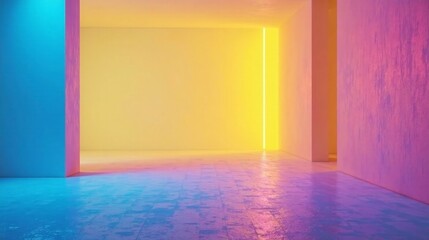 Abstract Vibrant Room with Neon Illumination and Colorful Walls, Ideal for Modern Design Backgrounds