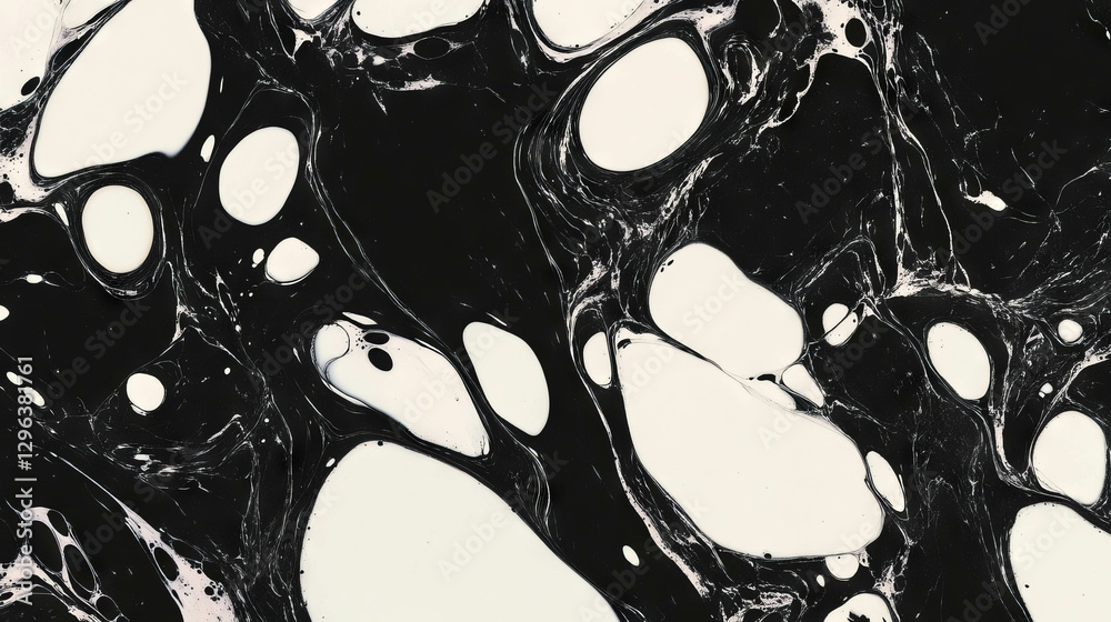 Poster Abstract ink blots and overlapping shapes in black and white design concept