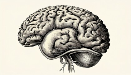 stylized engraving drawing brain illustration