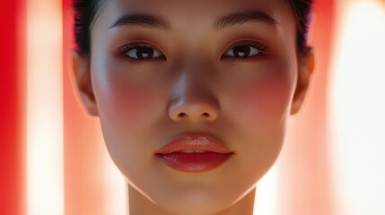 A serene Asian woman with flawless, radiant skin, her face a canvas of beauty, exudes confidence as she receives a facial treatment at a luxurious spa, highlighting the transformative power of