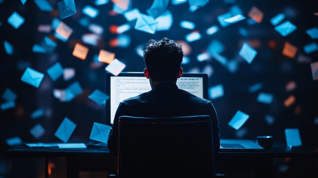 Overload: Communication and Information Management - A person overwhelmed by communication, symbolizing stress, technology, inbox overload, connectivity, and information overload