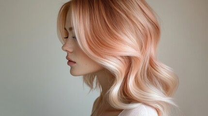 Fototapeta premium A woman with flowing hair colored in soft peach tones