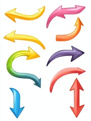 Graphic curve straight, up down arrow set. Link, navigation, download progress, forward, right way orientation symbol or pointing, directional, turning pointer illustration isolated on white