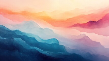 Obraz premium Abstract colorful layers depicting rolling mountains and a soft sky