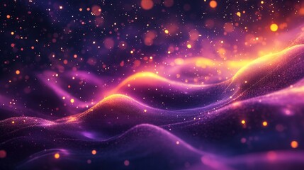 Fototapeta premium An abstract image of glowing particles and wavy purple forms