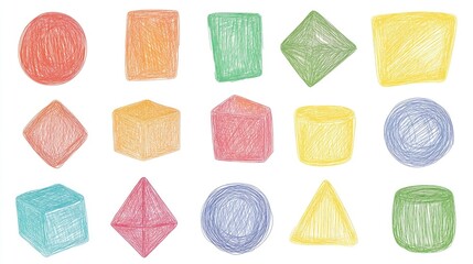 Assorted shapes in multiple colors for use as a graphic or illustration.