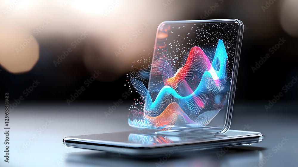 Poster dynamic data visualization digital workspace 3d graphics modern technology close-up insights on tren