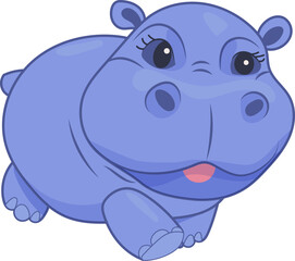 Fototapeta premium Cute cartoon baby hippopotamus vector illustration. Funny hippo running.